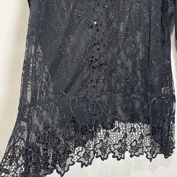 Spencer Alexis Blouse Women’s 16 Black Lace Crochet Sequin Whimsigoth Witchy - Picture 6 of 9